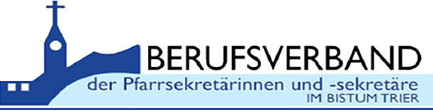 Man sieht eine angedeutete Kirche und eine Brücke. Daneben der Text: Berufsverband der Pfarrsekretärinnen und -sekretäre im Bistum  Trier